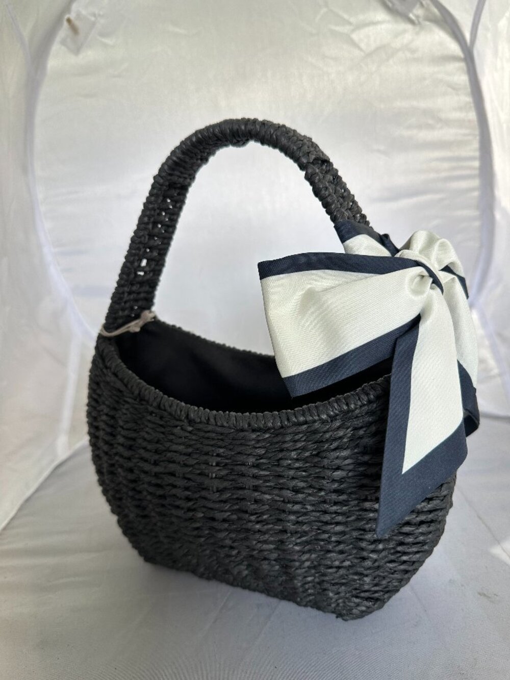 NWT a new day Black Woven Structured Mini Handbag with Bow